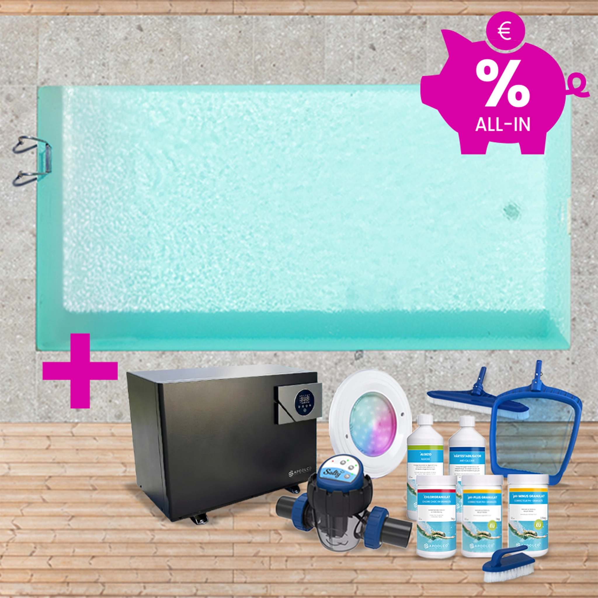 SPARSET: Styroporpool, 800 x 400 x 150 cm, Komplettset mit Leiter, 0,9mm, sand