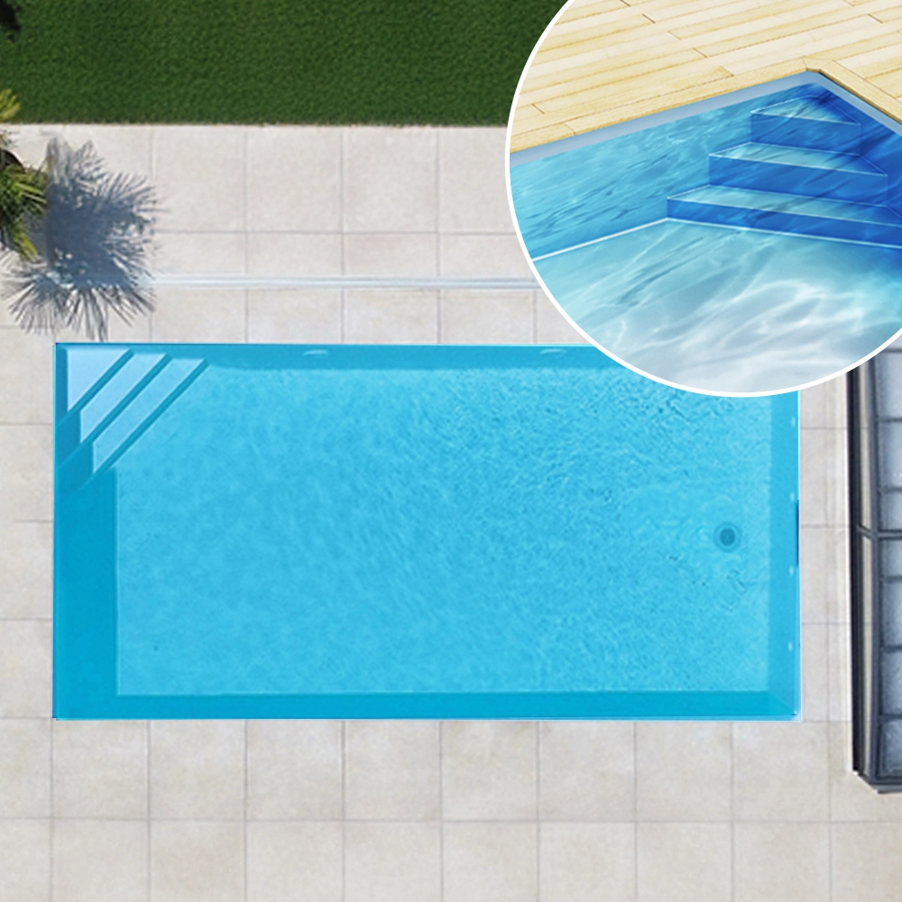 Styroporpool, 1000 x 500 x 120 cm, Basis-Bausatz mit Ecktreppe rechts