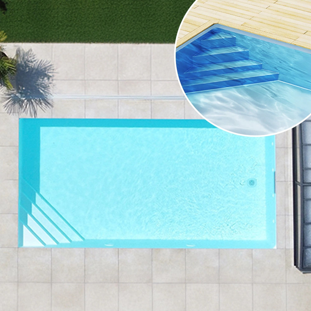 Styroporpool_Ecktreppe_Basisset_150_links_weiss Styroporpool, 350 x 350 x 150 cm, Basis-Bausatz mit Ecktreppe links