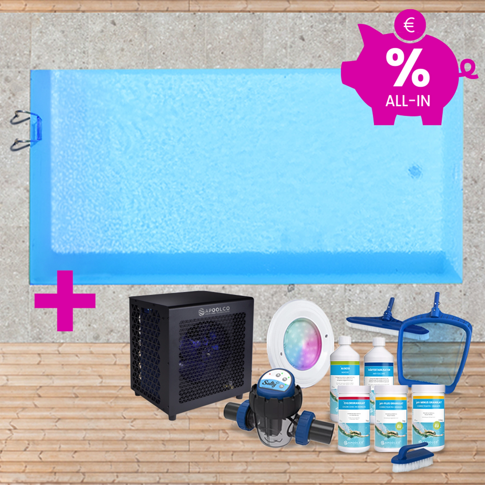 SPARSET: Styroporpool, 400 x 250 x 150 cm, Komplettset mit Leiter, Folie 0,80 mm, adriablau