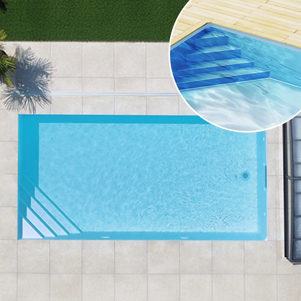 Styroporpool, 350 x 350 x 150 cm, Basis-Bausatz mit Ecktreppe links