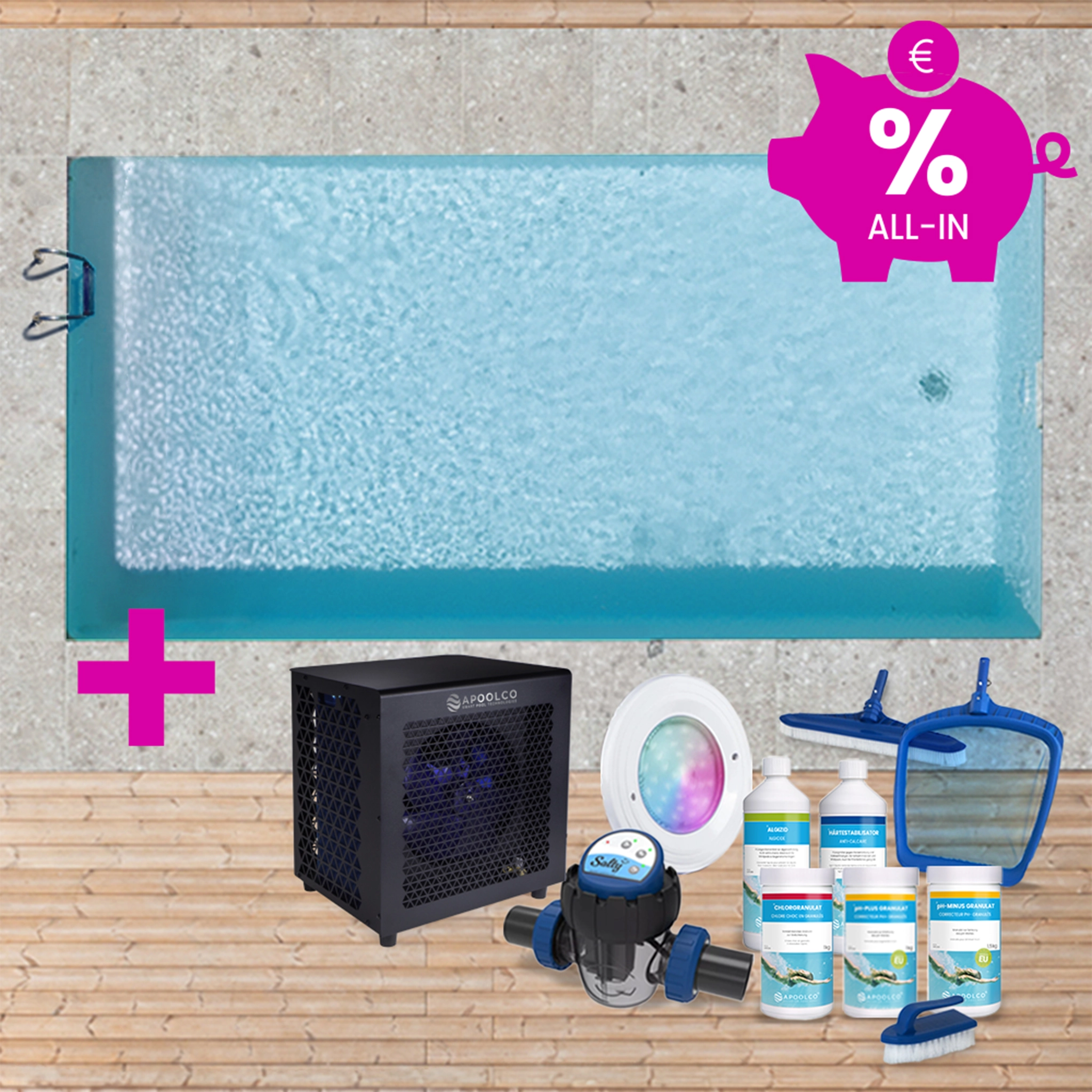 SPARSET: Styroporpool, 400 x 300 x 150 cm, Komplettset mit Leiter, Folie 0,80 mm, grau