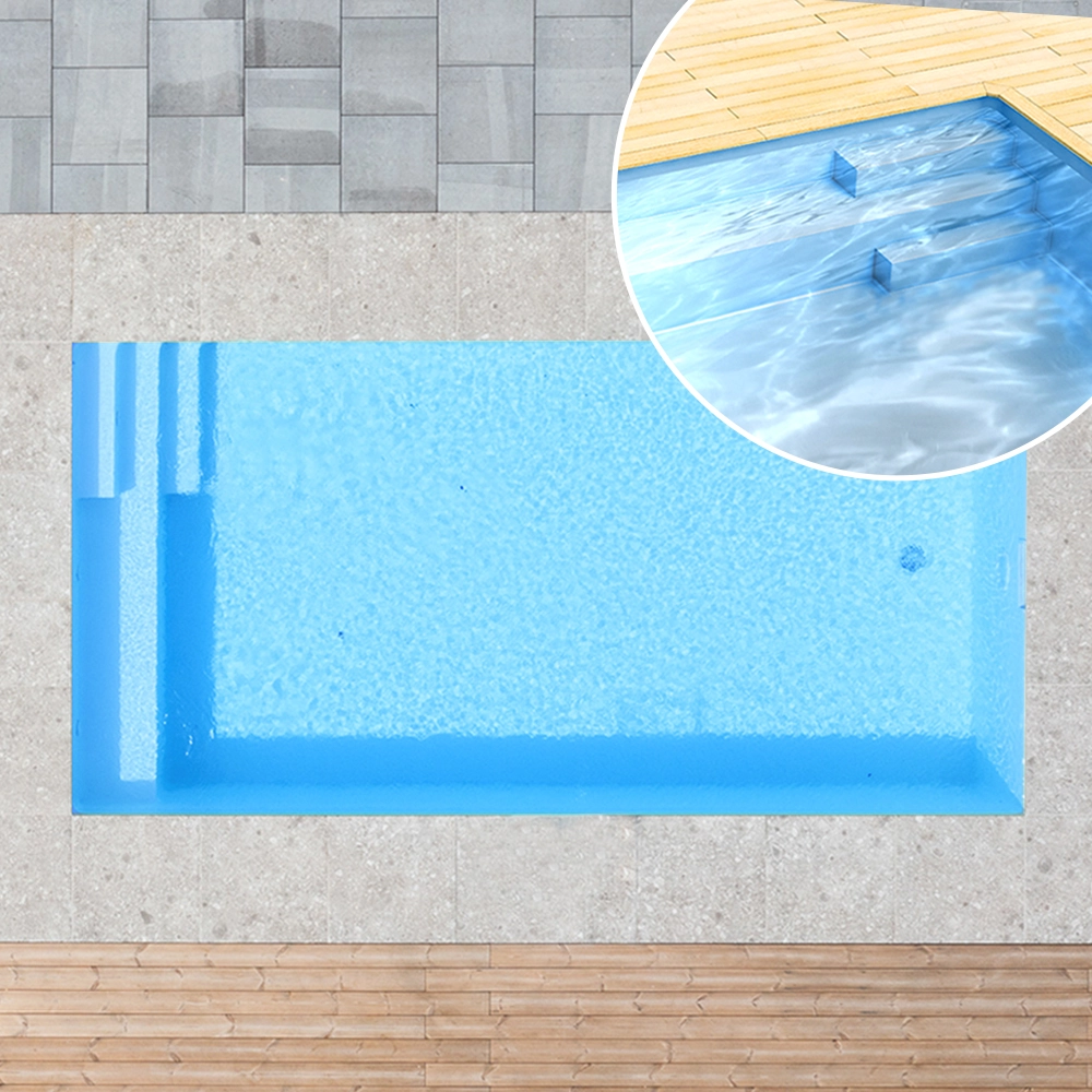 Styroporpool_SitzbankTreppe_Basisset_120cm_rechts_adriablau Styroporpool, 1000 x 500 x 120 cm, Basis-Bausatz mit Treppe rechts und Sitzbank