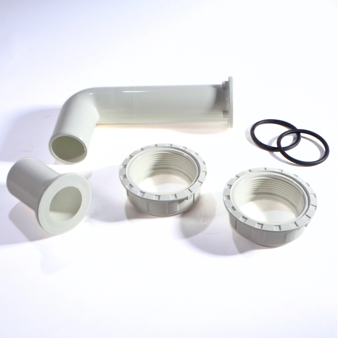 Verrohrungsset für Rückspülventil mit Überwurfmutter 1 1/2" PVC weiß D50