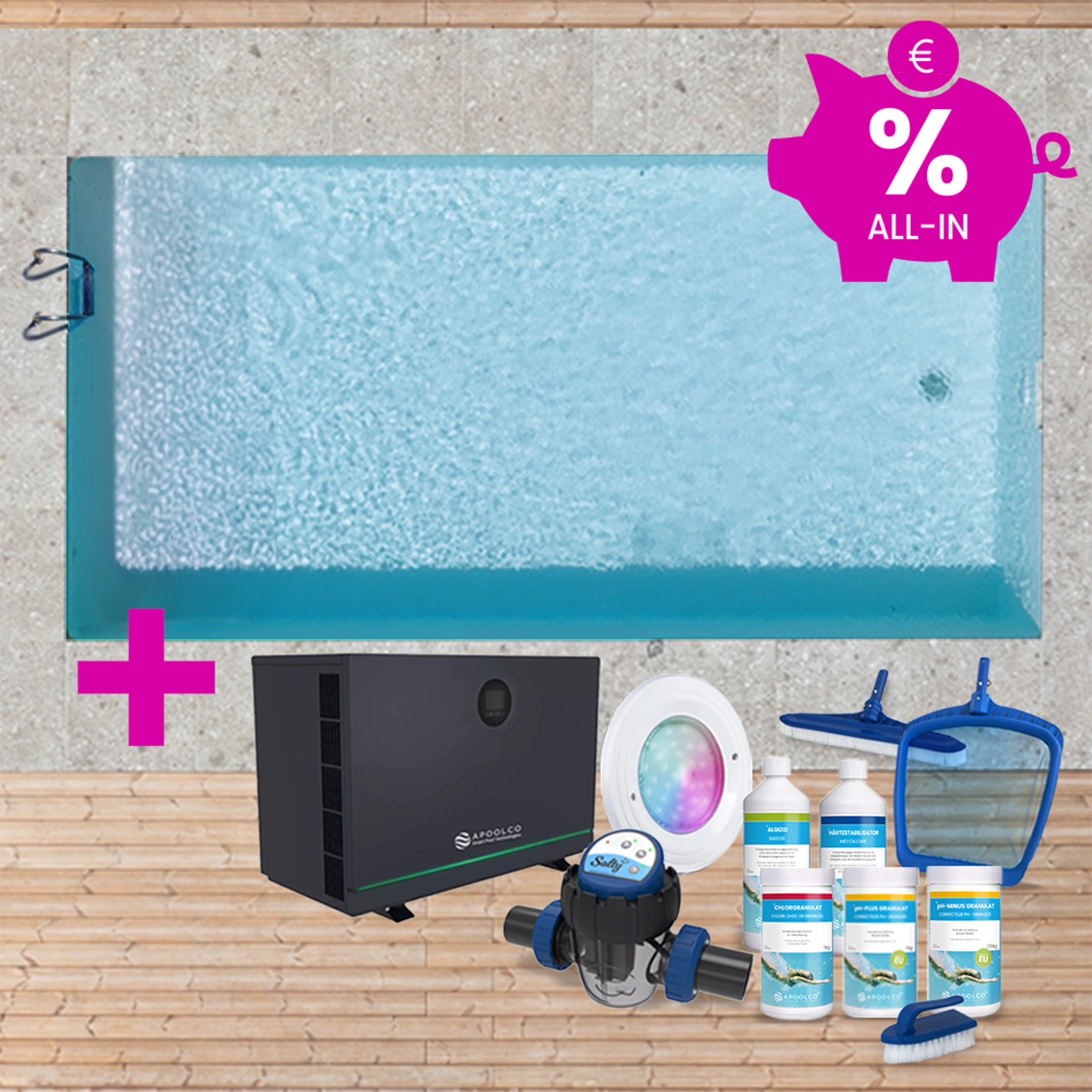 SPARSET: Styroporpool, 500 x 300 x 150 cm, Komplettset mit Leiter, Folie 0,80 mm, grau