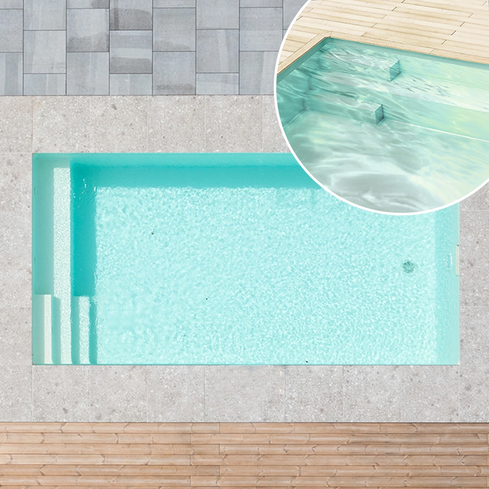 Styroporpool, 1000 x 500 x 120 cm, Basis-Bausatz mit Treppe links und Sitzbank
