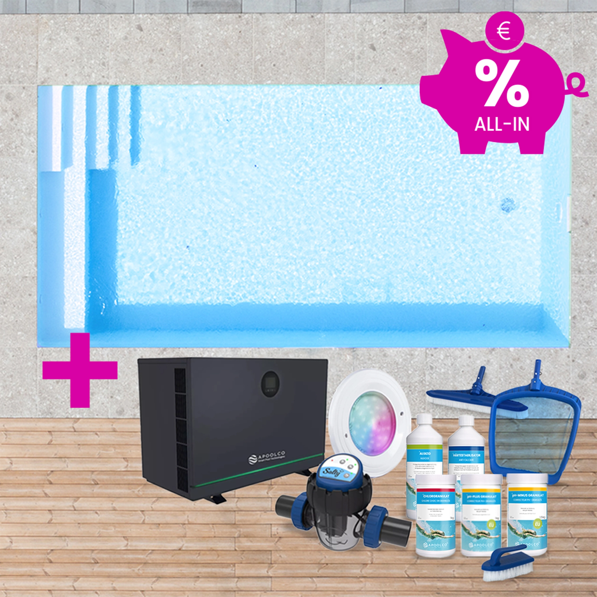 SPARSET: Styroporpool, 500 x 300 x 150 cm, Komplettset mit Treppe rechts und Sitzbank links, Folie 0,90 mm, grau