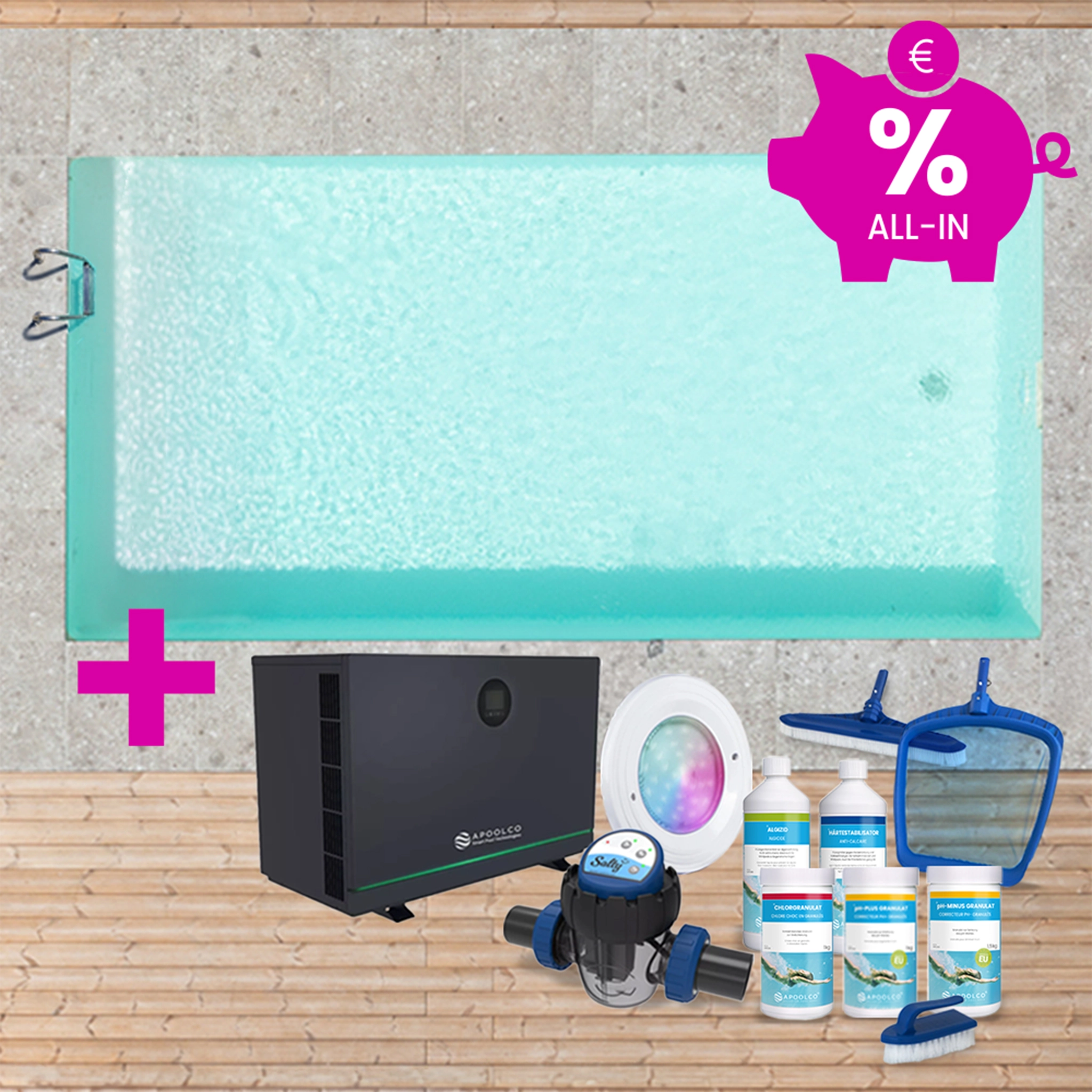 SPARSET: Styroporpool, 500 x 300 x 150 cm, Komplettset mit Leiter, Folie 0,90 mm, sand