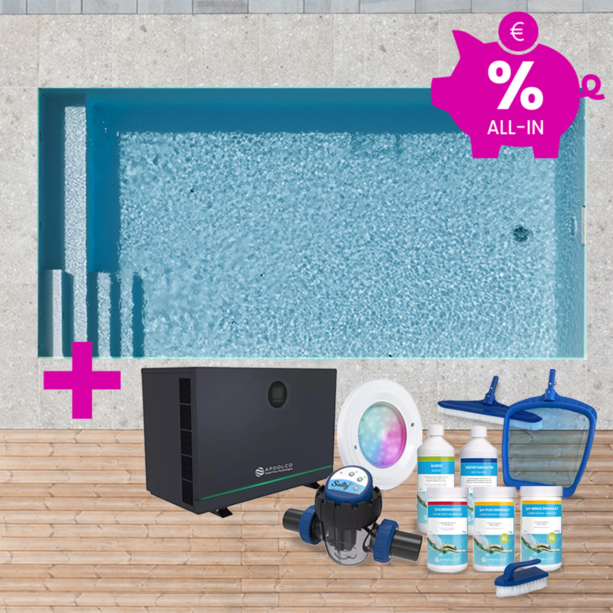 SPARSET: Styroporpool, 500 x 300 x 150 cm, Komplettset mit Treppe links und Sitzbank rechts, Folie 0,90 mm, dunkelgrau