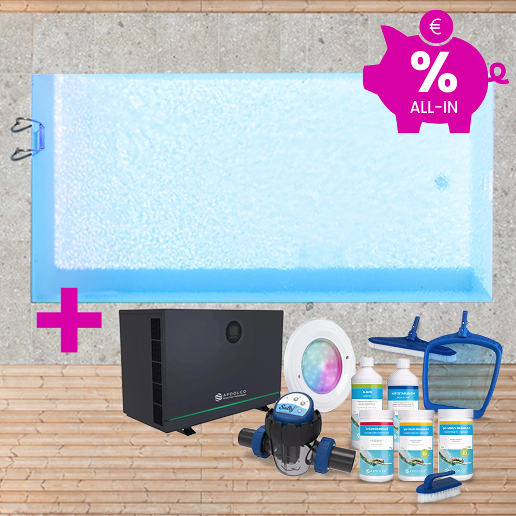SPARSET: Styroporpool, 500 x 300 x 150 cm, Komplettset mit Leiter, Folie 0,80 mm, hellblau