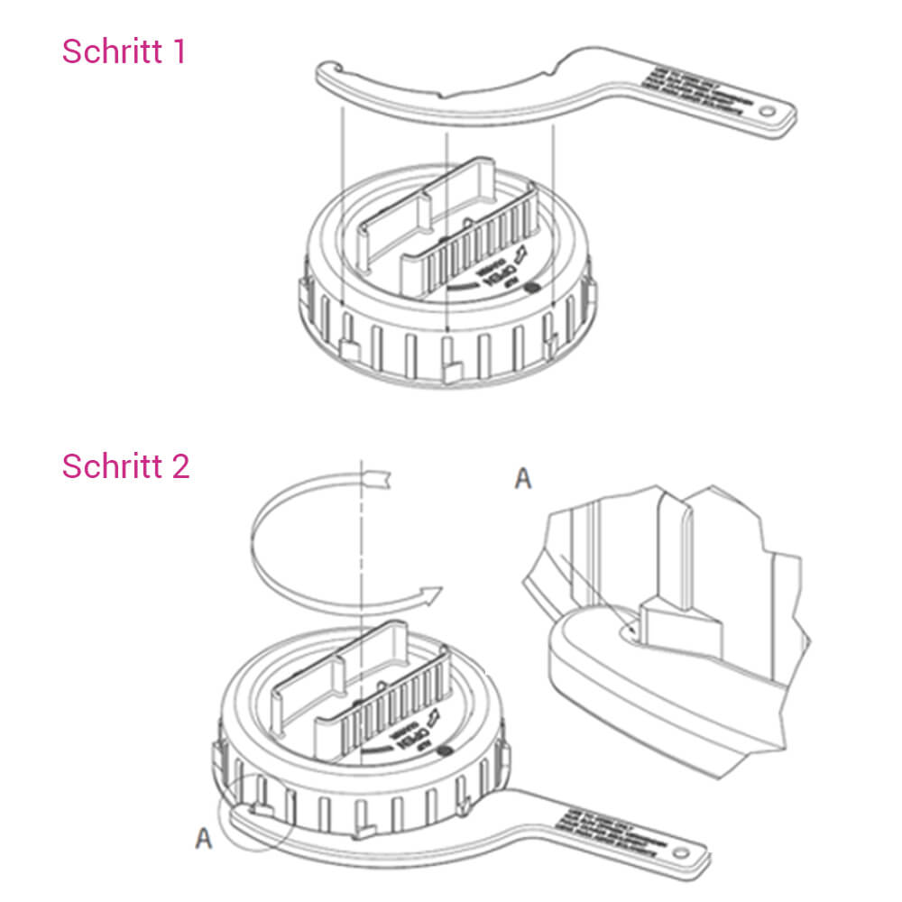 Sichelförmige Öffnungshilfe für Poolpumpen (Pumpenschlüssel)