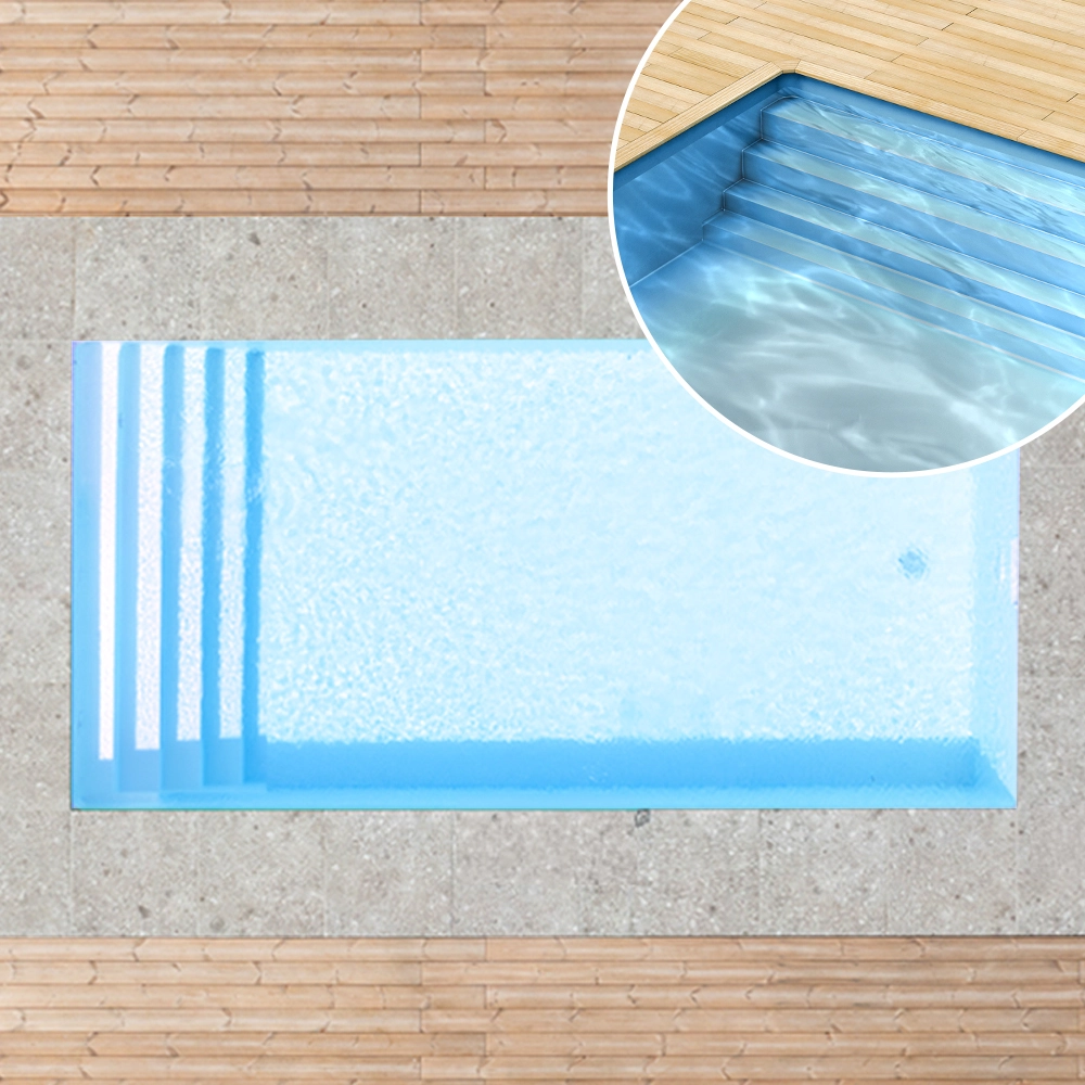 Styroporpool-ganze-Treppe_Poolfolie-hellblau Styropor Pool mit hellblauer Poolfolie