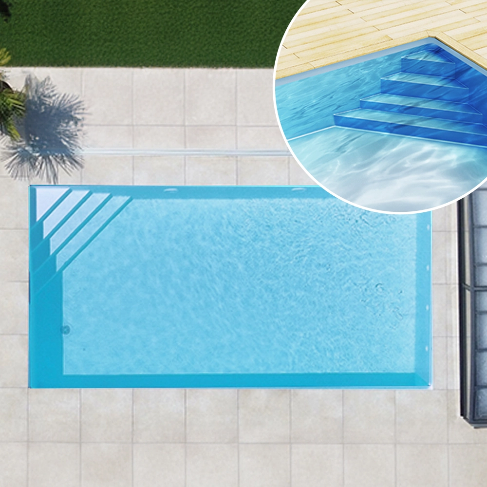  Styroporpool Ecktreppe rechts hellblau