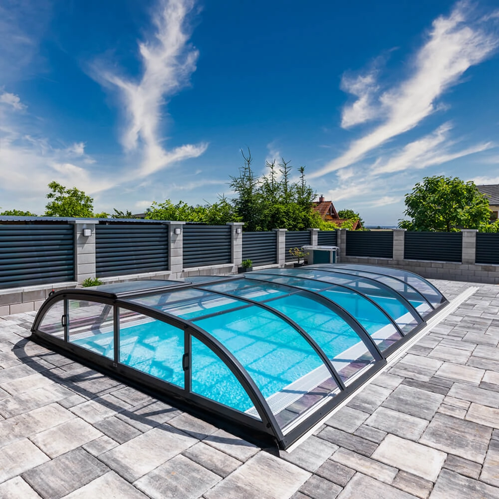 Poolüberdachung, DALLAS B clear, 860 x 520 x 100 cm, mit Schiebetür, div. Ausführungen