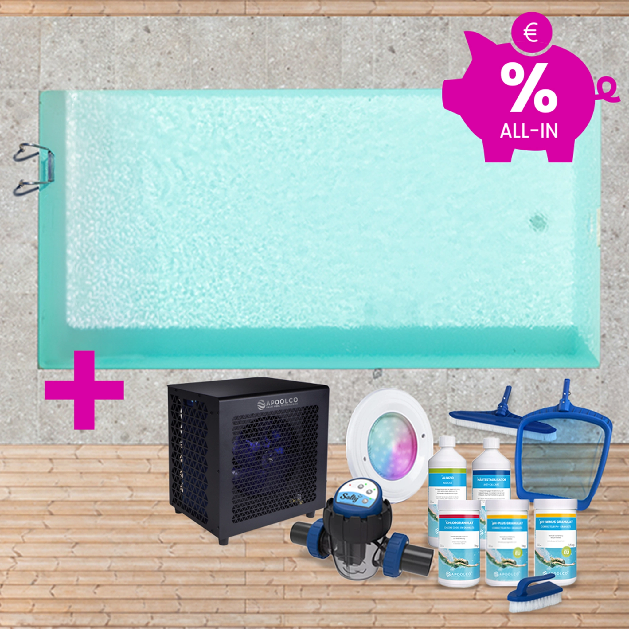 SPARSET: Styroporpool, 400 x 300 x 150 cm, Komplettset mit Leiter, Folie 0,80 mm, sand