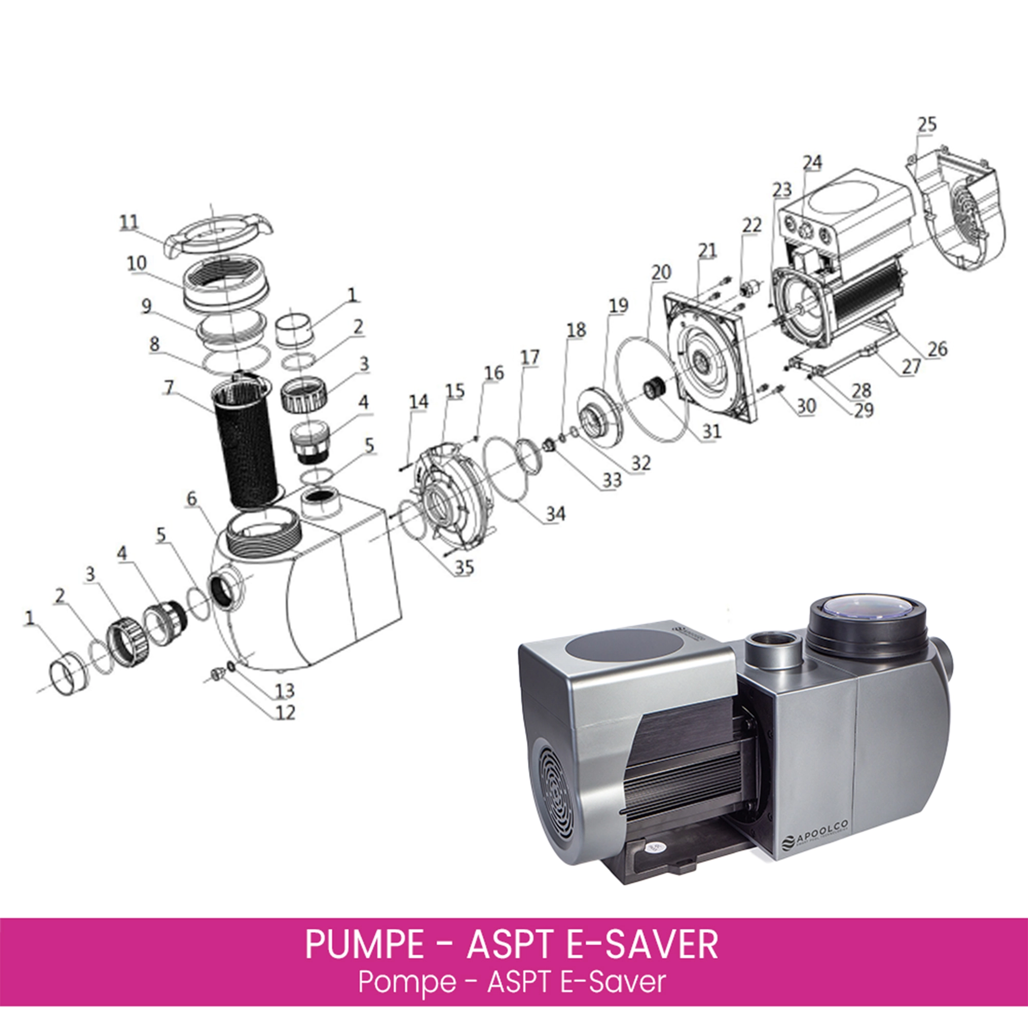 Pumpe_ASPT-E-Saver_Explosionsskizze-2x Wasseranschluss-Set für E-Saver 20/24 Filterpumpe - Skizze