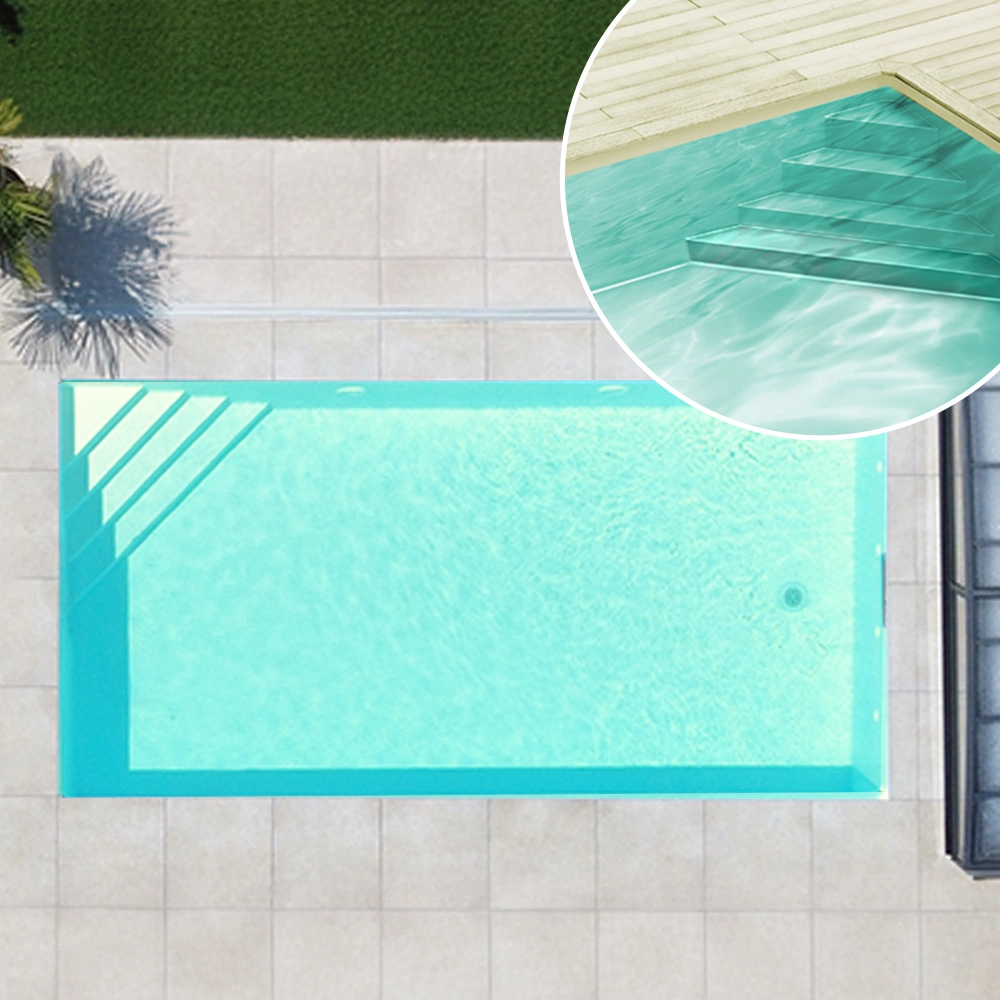 Styroporpool, 350 x 350 x 150 cm, Basis-Bausatz mit Ecktreppe rechts