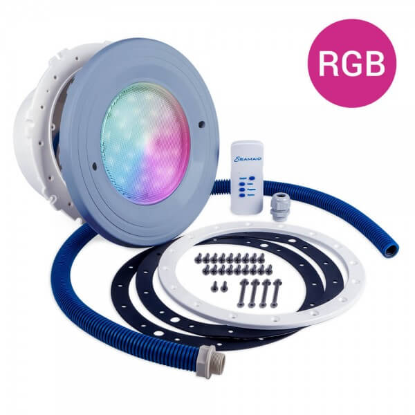 Pool Licht Premium, einzeln, LED-RGB, für Folienbecken, Blende graublau